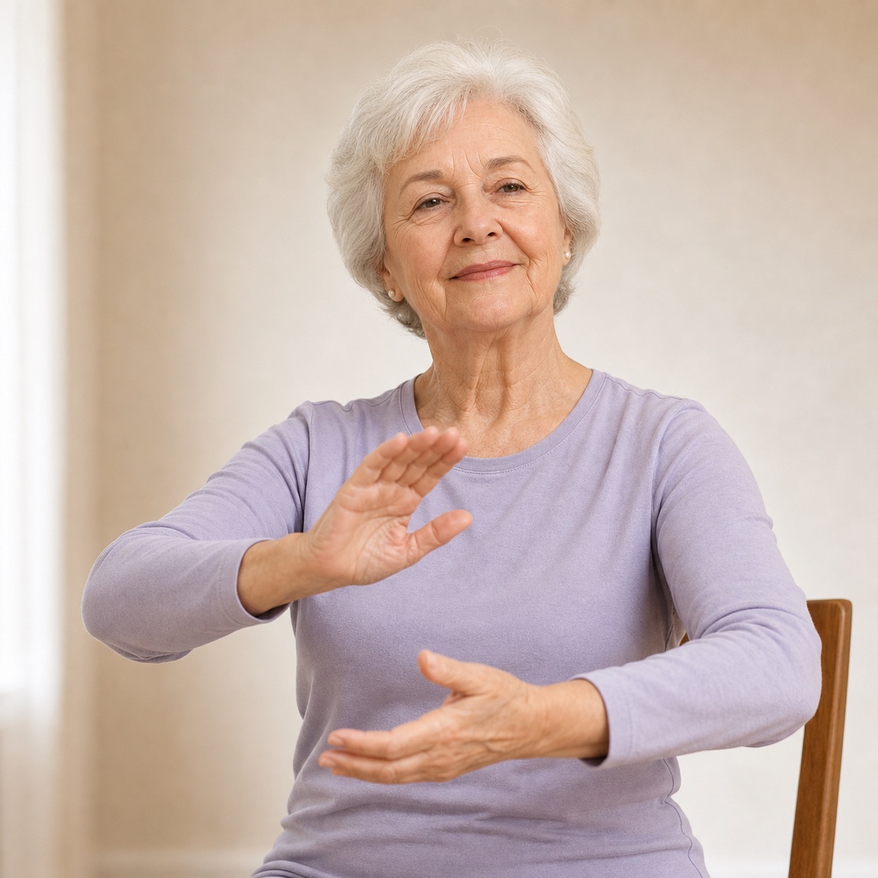 Dorothy Martinez practicing seated tai chi